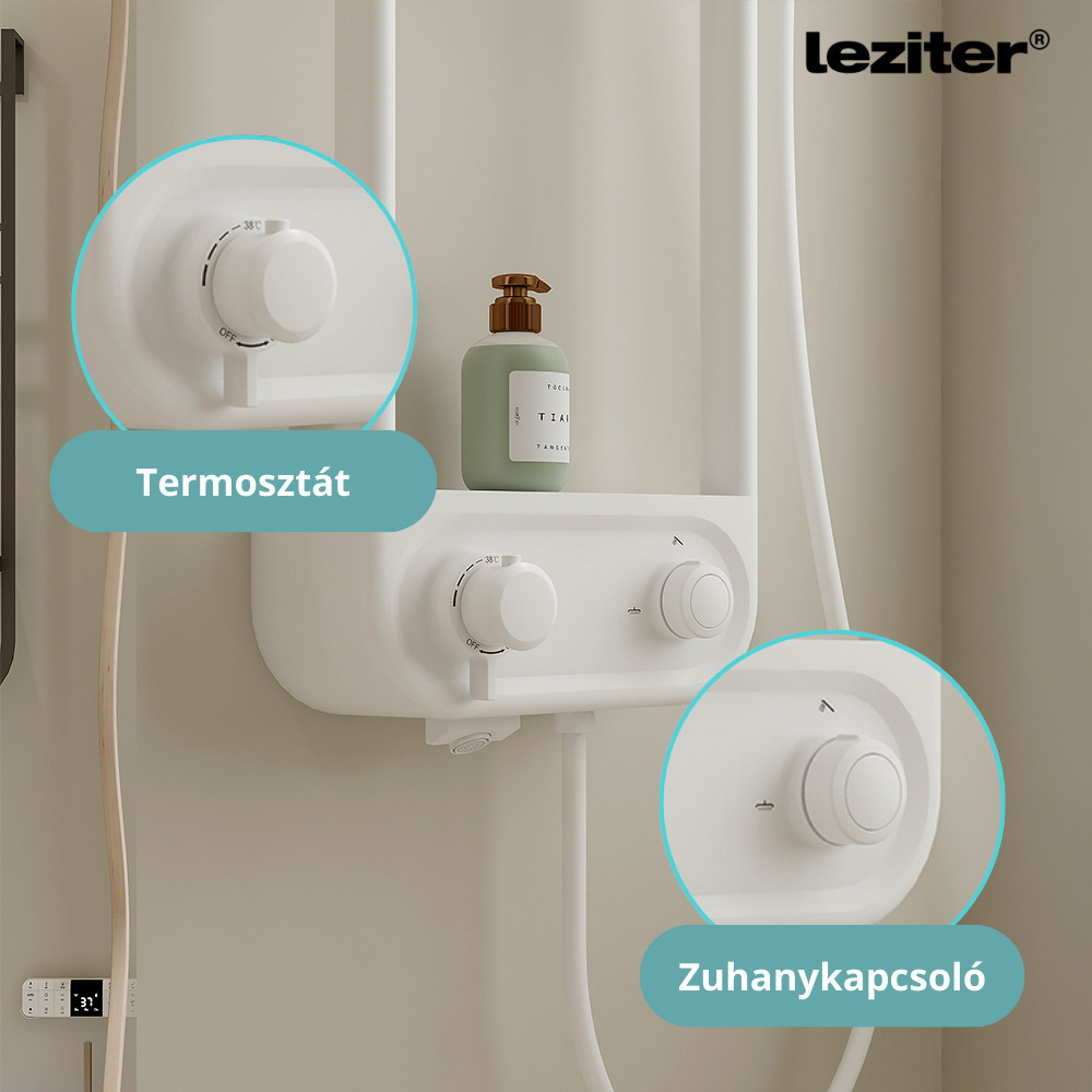 Set de duș digital Leziter Tropic cu baterie termostatică și afișaj, alb