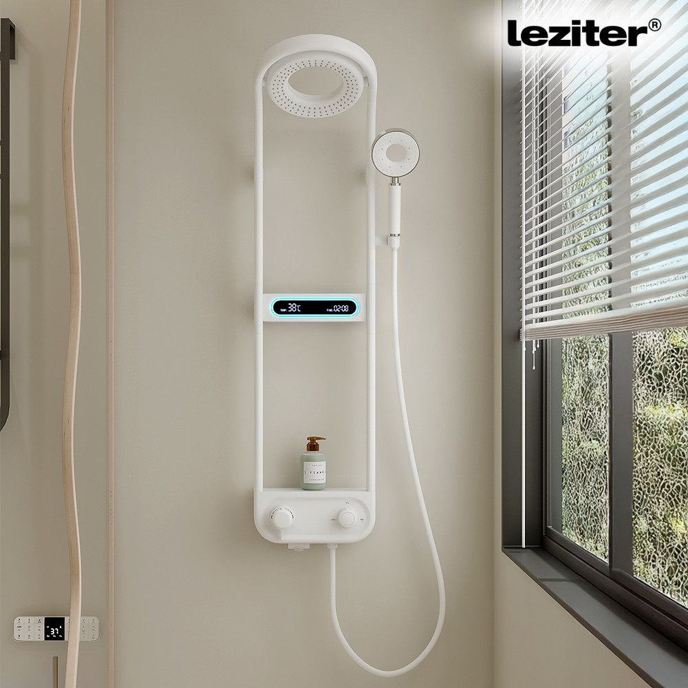 Set de duș digital Leziter Tropic cu baterie termostatică și afișaj, alb