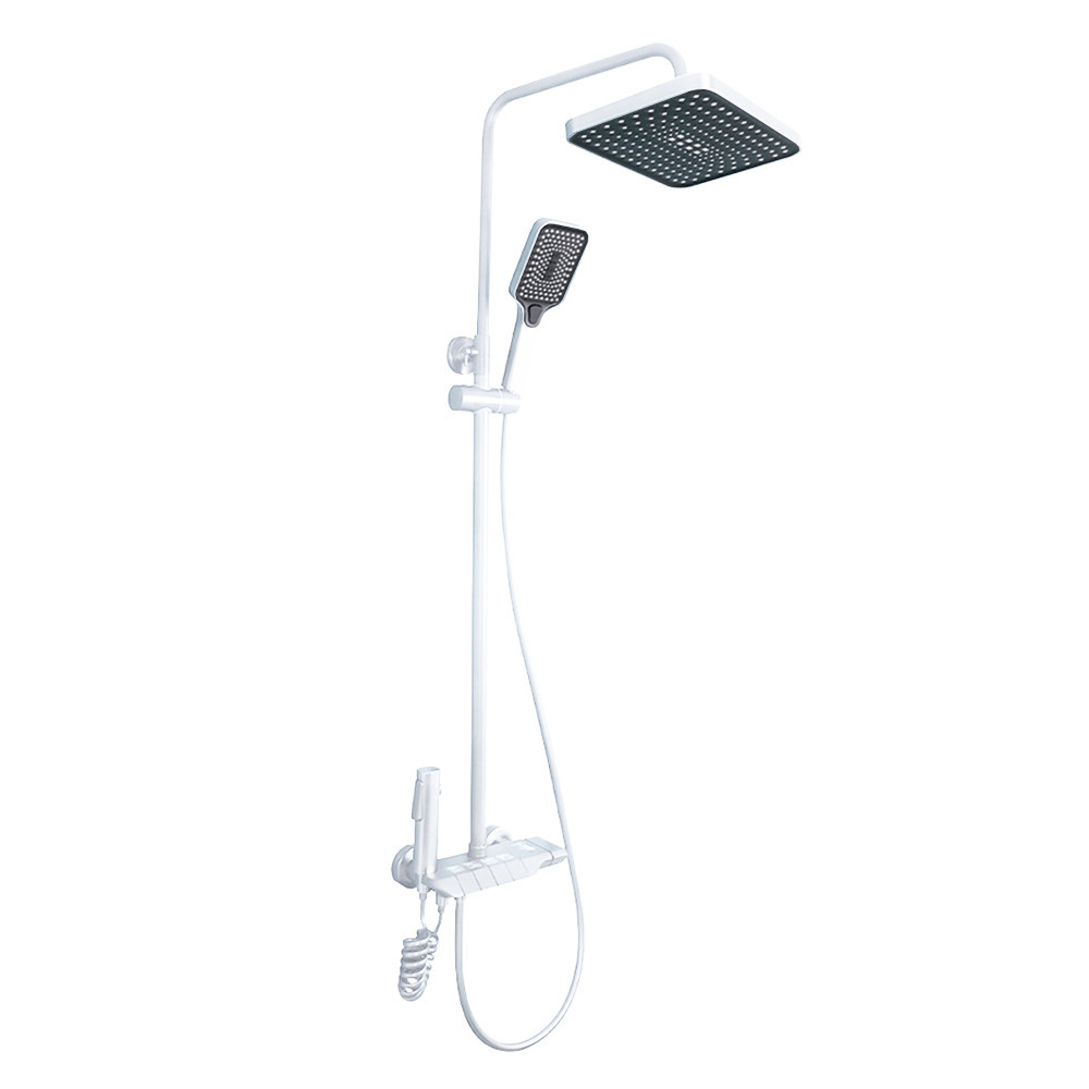 Set de duș multifuncțional Leziter Eliz alb cu ploaie, duș manual și bideu