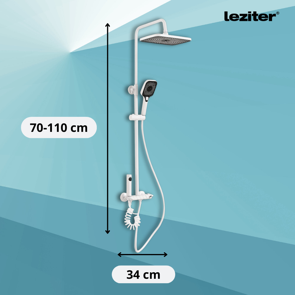 Set de duș multifuncțional Leziter Eliz alb cu ploaie, duș manual și bideu
