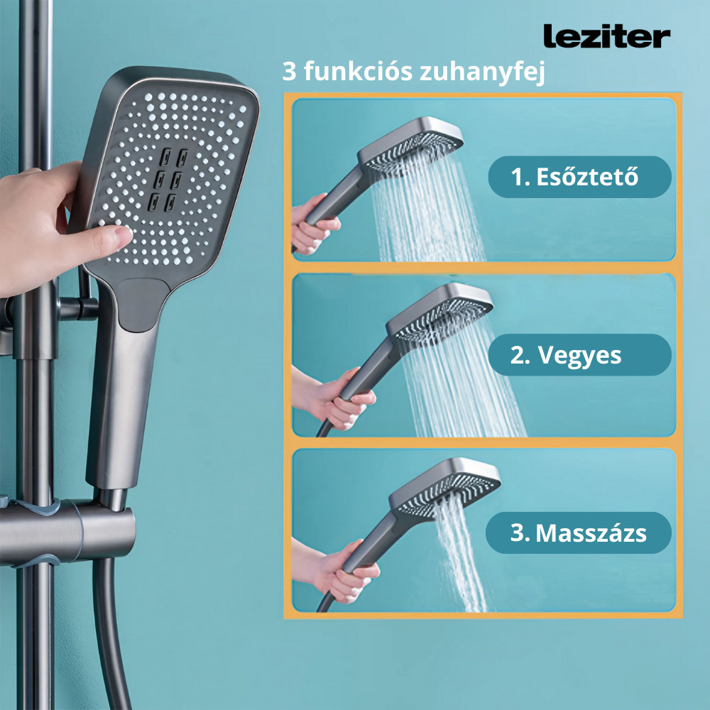 Set de duș multifuncțional Leziter Eliz alb cu ploaie, duș manual și bideu