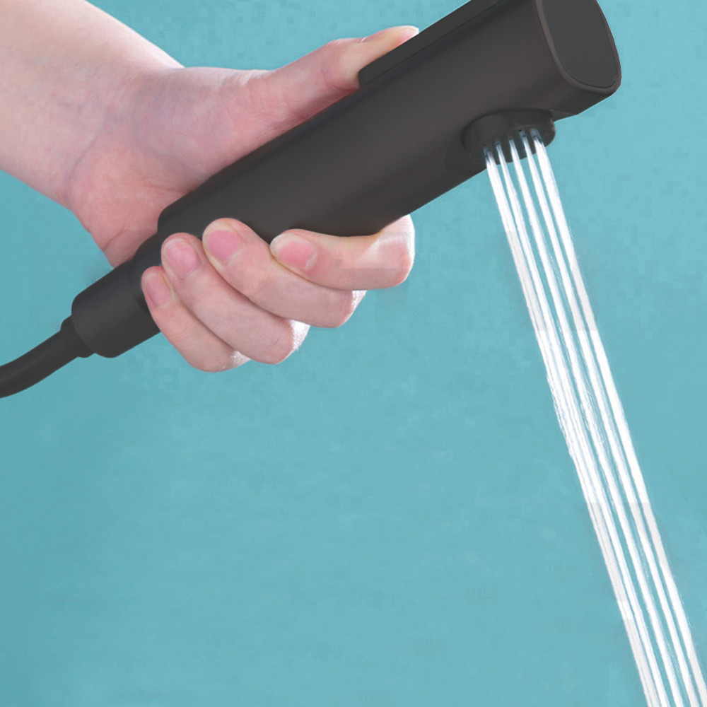 Set de duș multifuncțional Leziter Eliz negru, cu efect ploaie și cap bideu