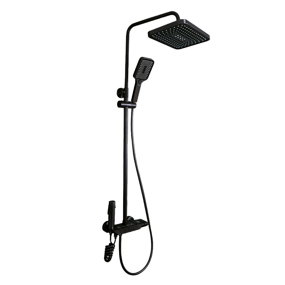 Set de duș multifuncțional Leziter Eliz negru, cu efect ploaie și cap bideu