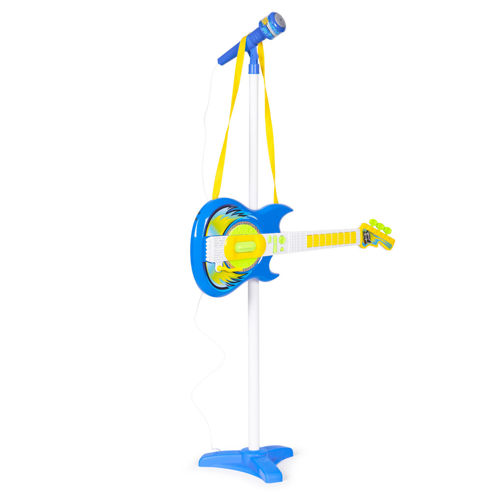 Set chitară electrică pentru copii Homelux cu microfon pe suport, conectare MP3, albastru