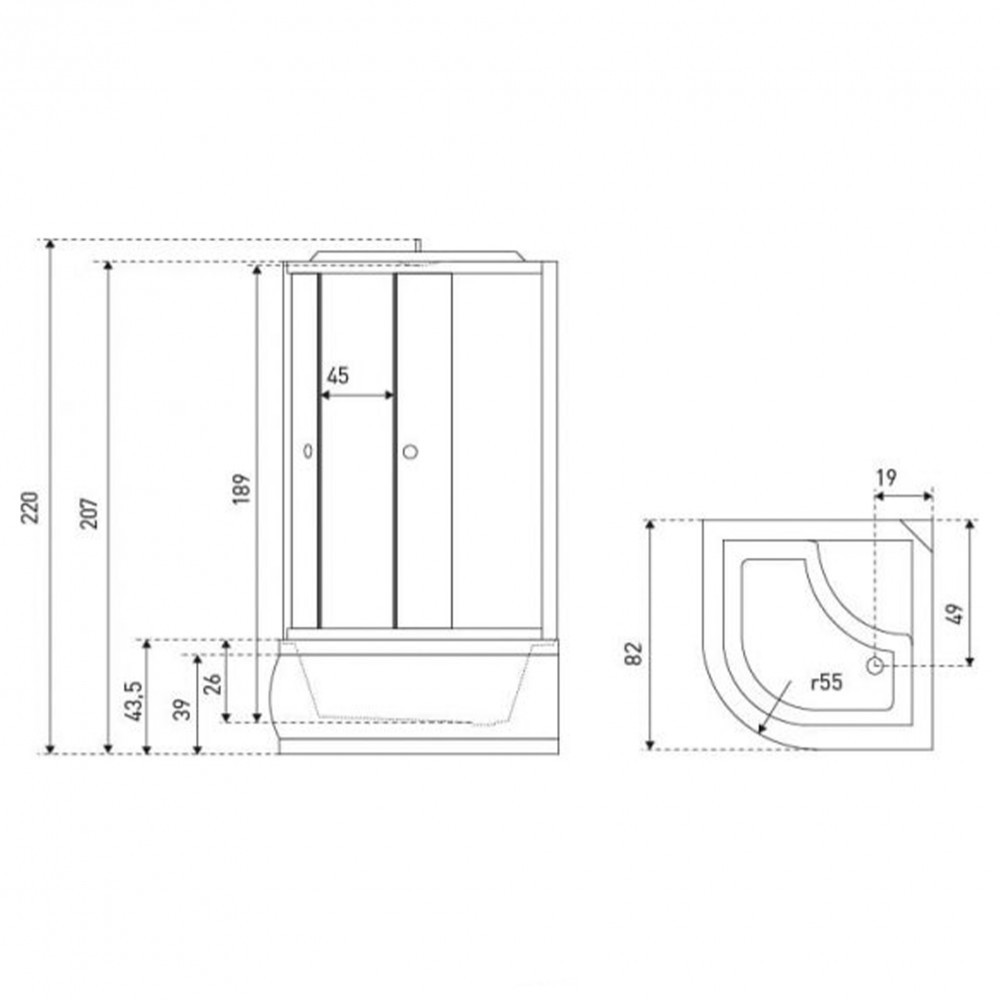 Cabină de duș cu hidromasaj Kerra Vigo 80x80 cm, curbată, negru