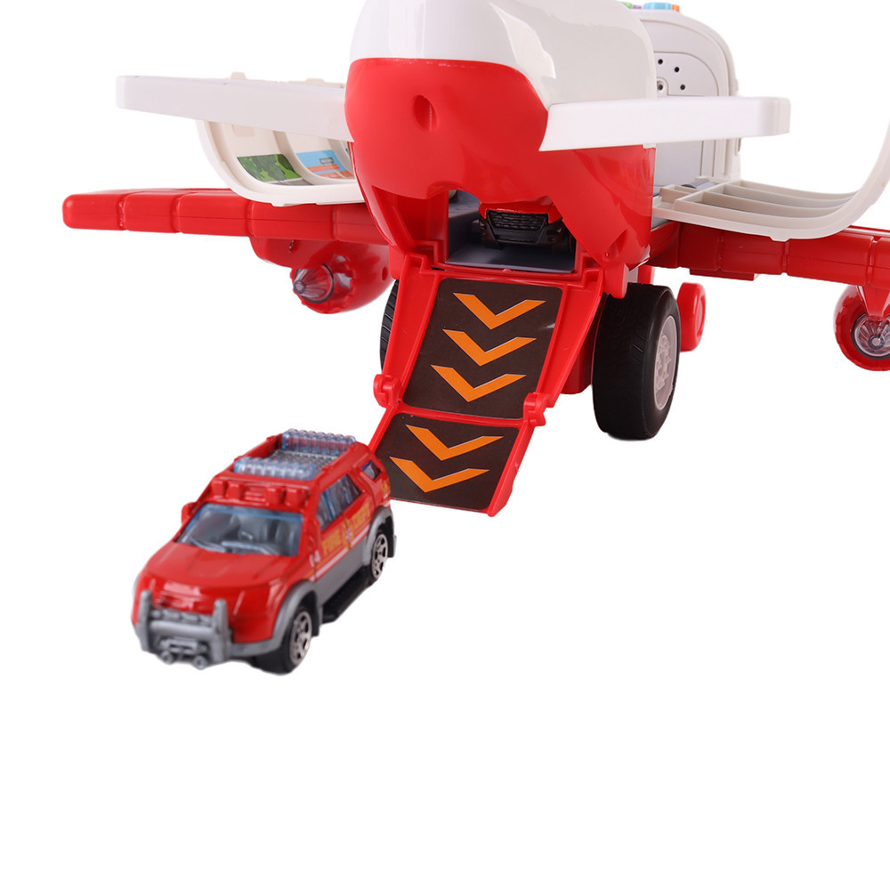 Leziter avion de transport pentru pompieri cu 4 masini, lumini, sunete si accesorii