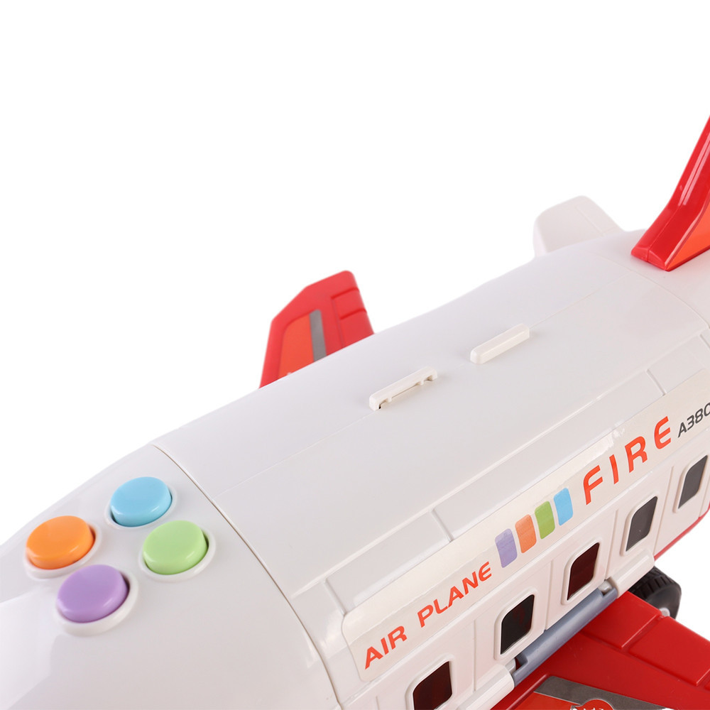 Leziter avion de transport pentru pompieri cu 4 masini, lumini, sunete si accesorii