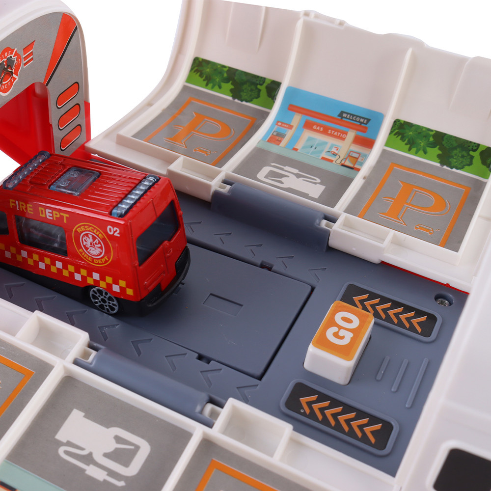 Leziter avion de transport pentru pompieri cu 4 masini, lumini, sunete si accesorii