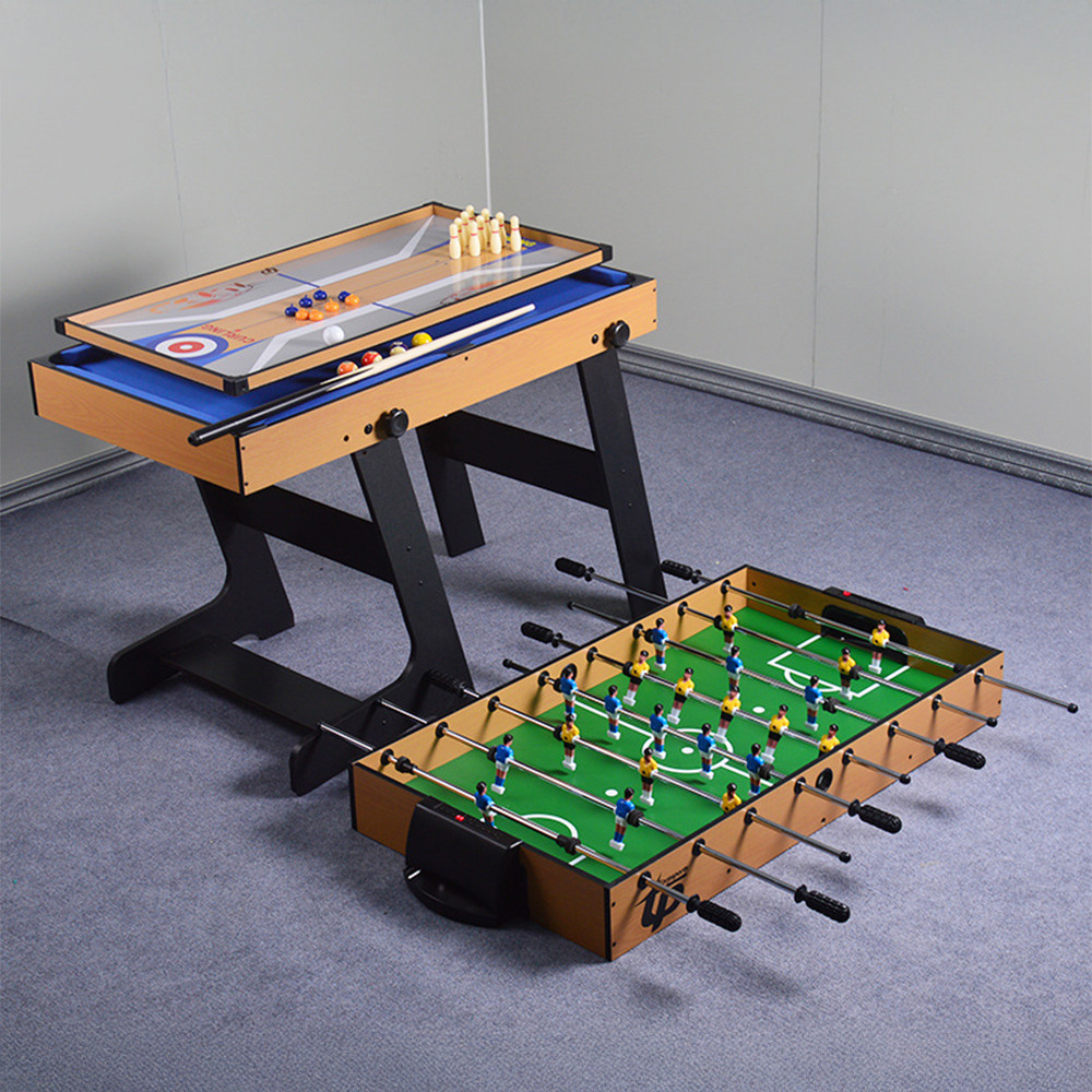 Masă de joc 4 în 1 Leziter pentru foosball, biliard, ping-pong și curling/bowling