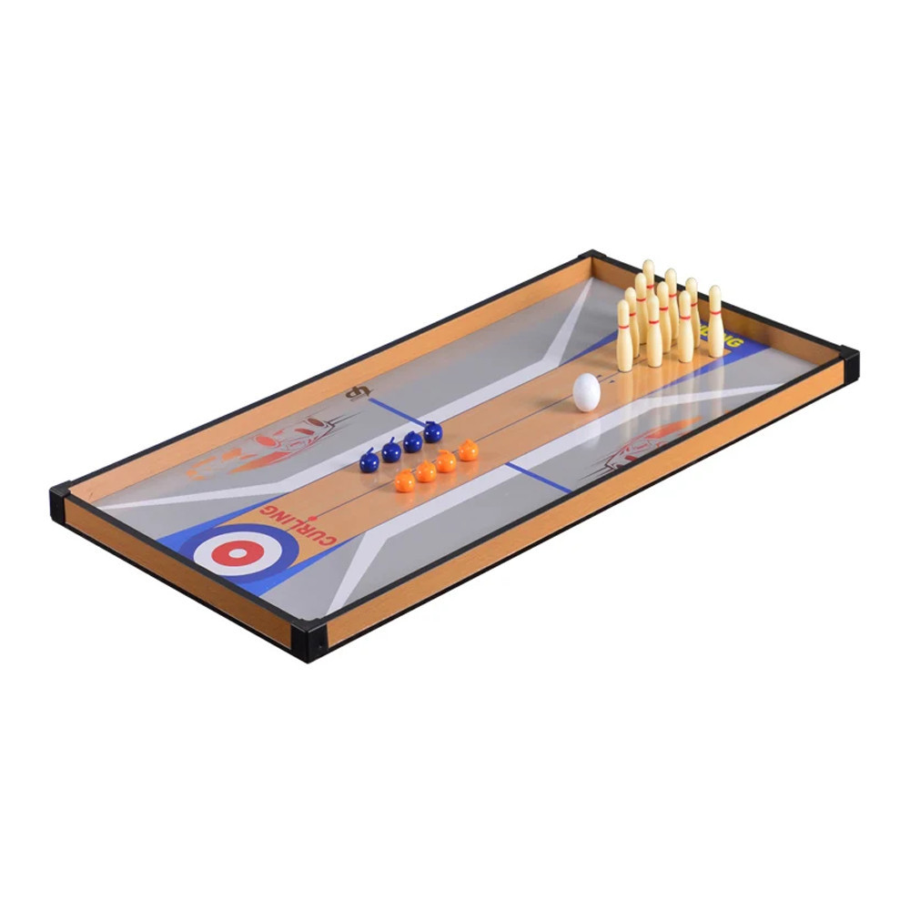 Masă de joc 4 în 1 Leziter pentru foosball, biliard, ping-pong și curling/bowling