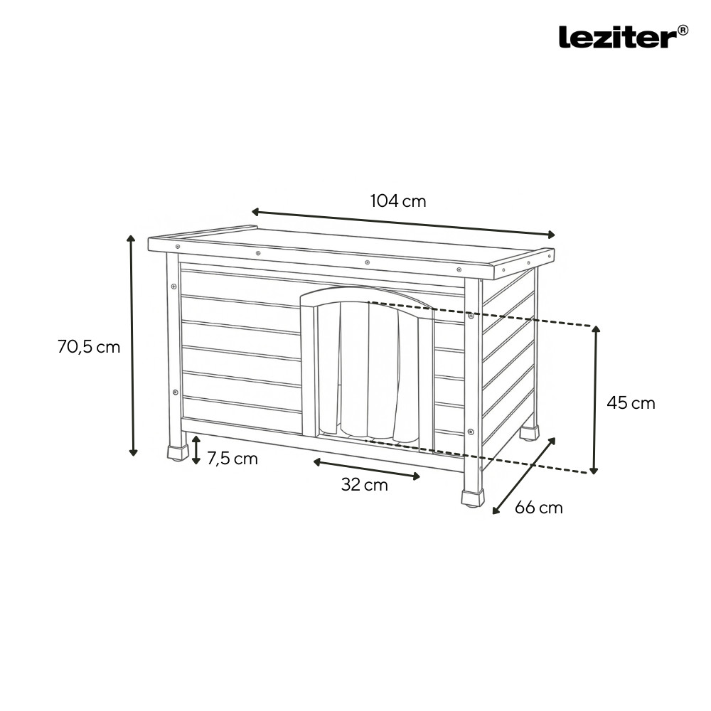 Căsuță pentru câini Leziter Smiley Basic L, lemn lăcuit, 104x66x70 cm
