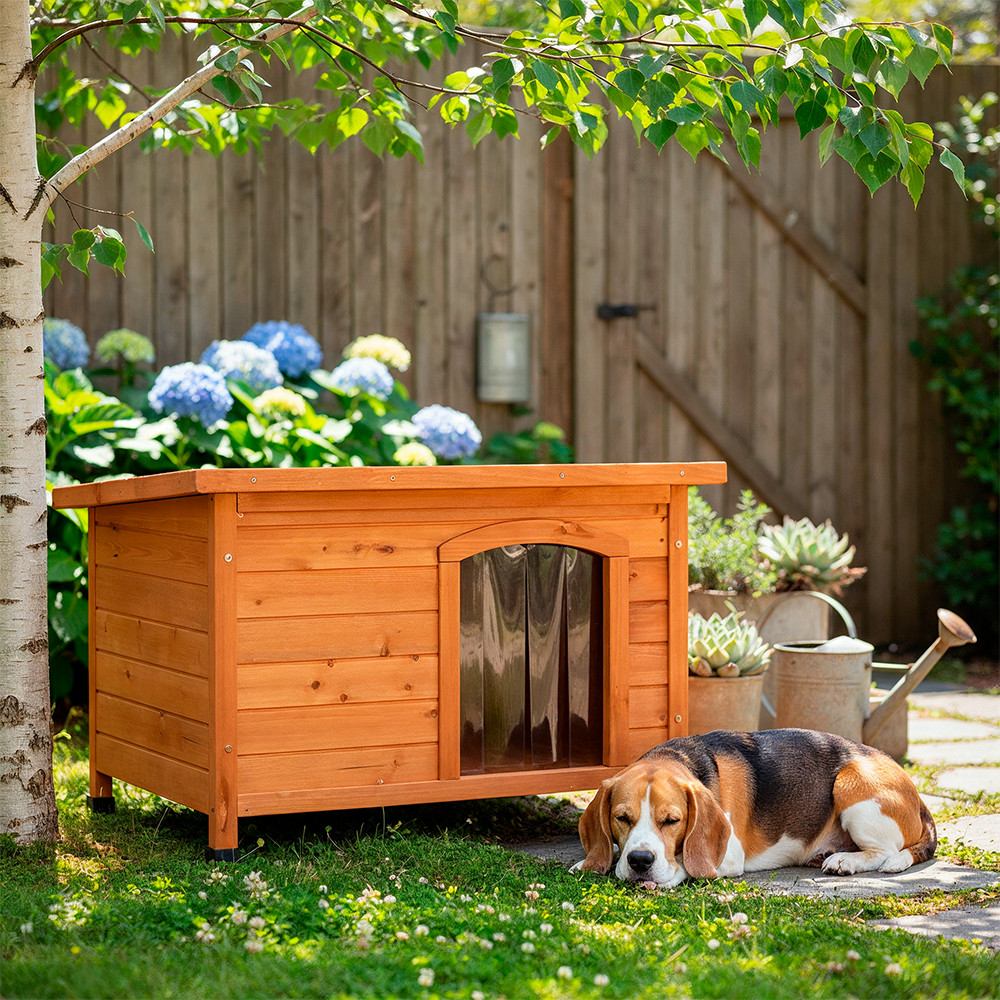 Căsuță pentru câini Leziter Smiley Basic L, lemn lăcuit, 104x66x70 cm