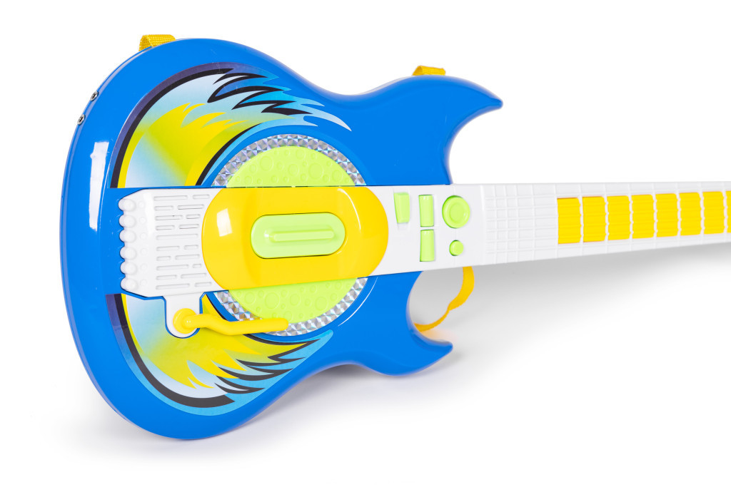 Set chitară electrică pentru copii Homelux cu microfon pe suport, conectare MP3, albastru