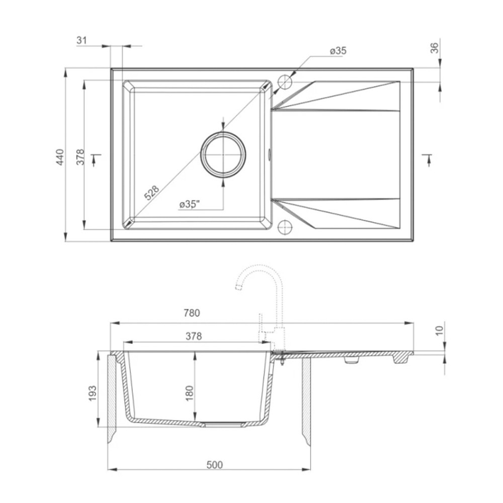 Chiuvetă de bucătărie Leziter Gori din granit negru, 1 cuvă, cu scurgător