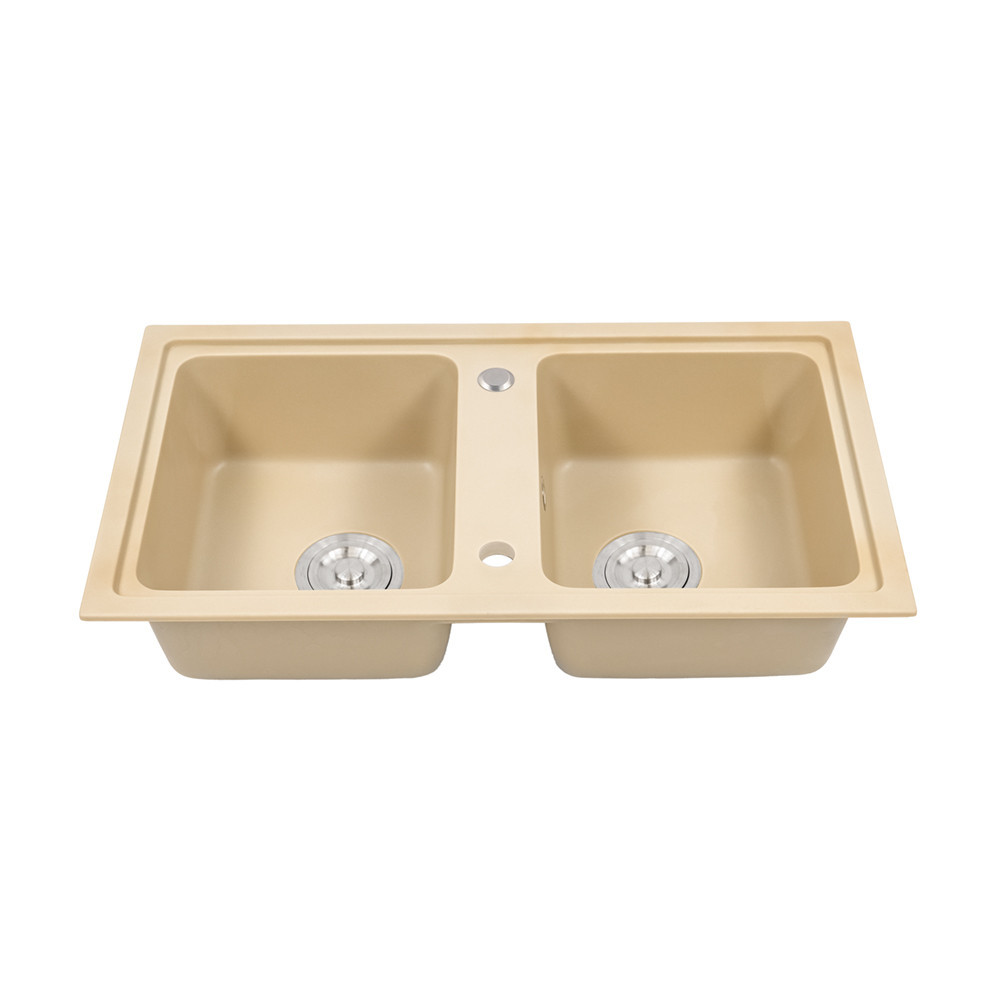 Chiuvetă încastrată din granit Leziter Tia, bej, cu 2 cuve, 780x435 mm