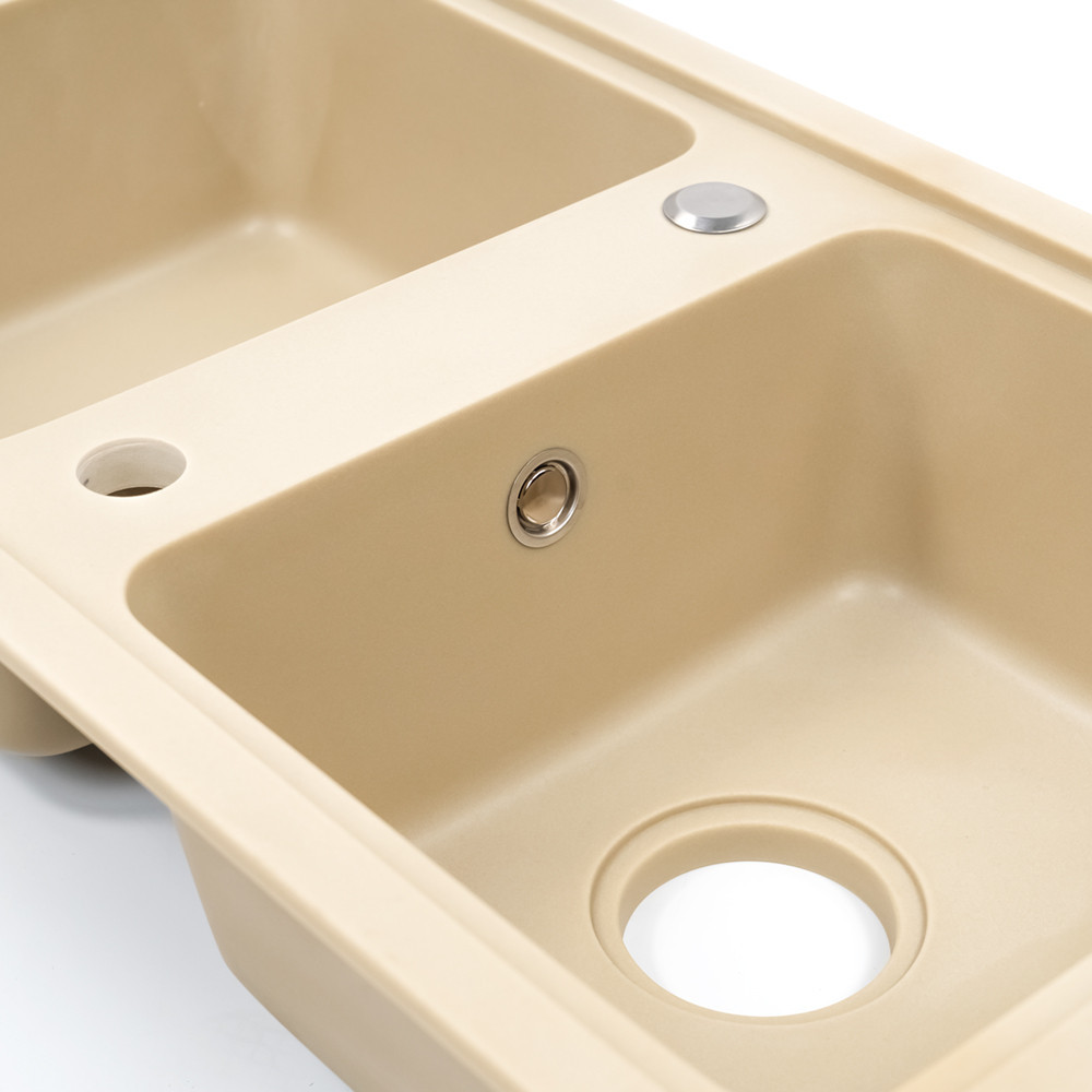 Chiuvetă încastrată din granit Leziter Tia, bej, cu 2 cuve, 780x435 mm
