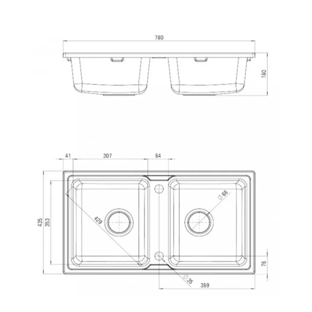 Chiuvetă bucătărie Leziter Tia din granit negru mat, pătrată, cu 2 cuve
