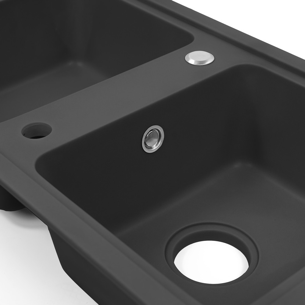 Chiuvetă bucătărie Leziter Tia din granit negru mat, pătrată, cu 2 cuve