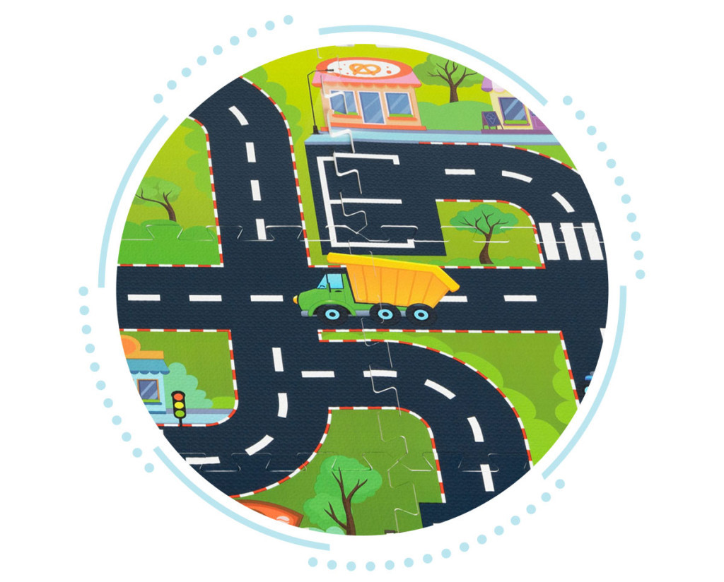 Covor puzzle din spumă EVA Homelux, oraș și străzi, 12 piese 30x30 cm