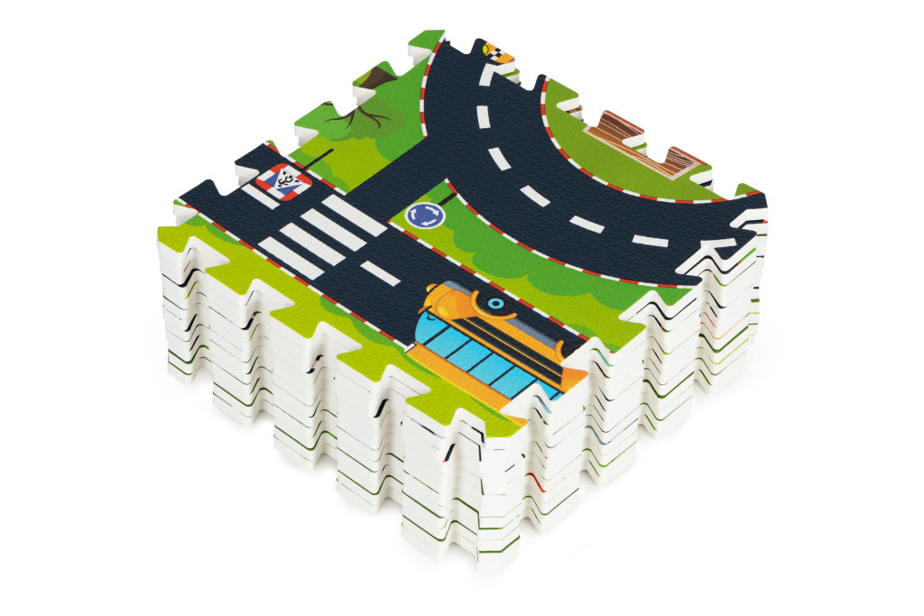 Covor puzzle din spumă EVA Homelux, oraș și străzi, 12 piese 30x30 cm