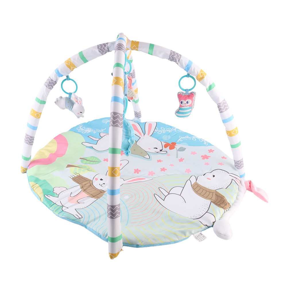 Leziter covoraș de joacă pentru bebeluși cu pod, 5 jucării și urechi mobile