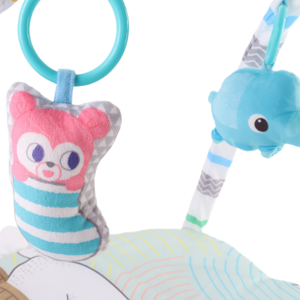 Leziter covoraș de joacă pentru bebeluși cu pod, 5 jucării și urechi mobile