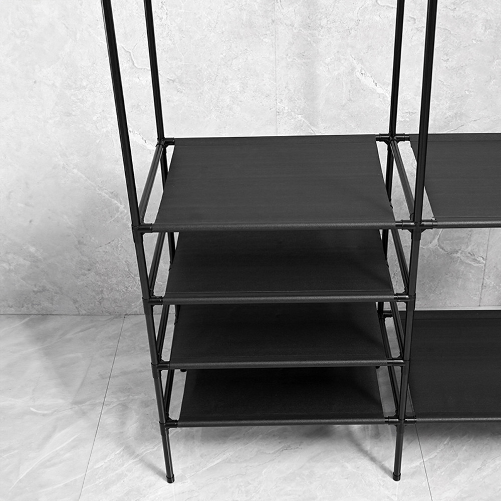 Raft de haine si rufe Leziter LRA-08, metalic, cu umerase duble, negru