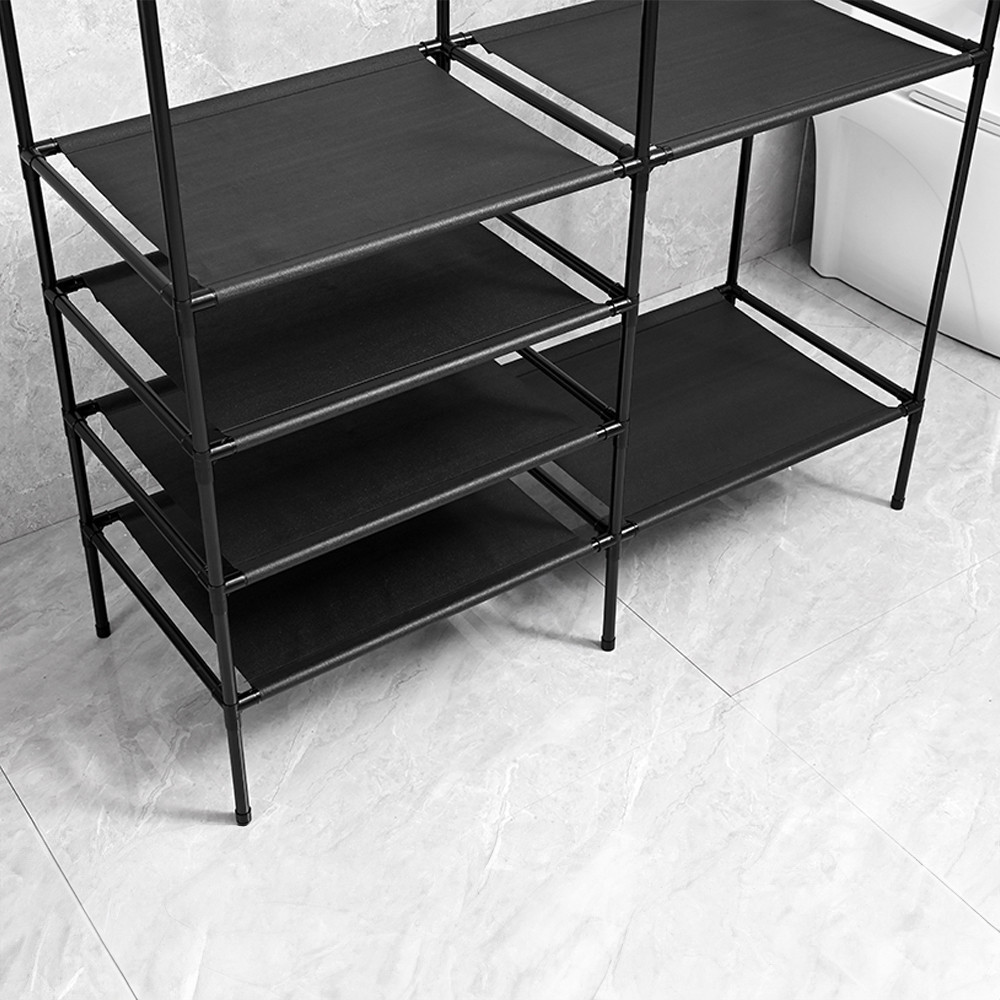 Raft de haine si rufe Leziter LRA-08, metalic, cu umerase duble, negru