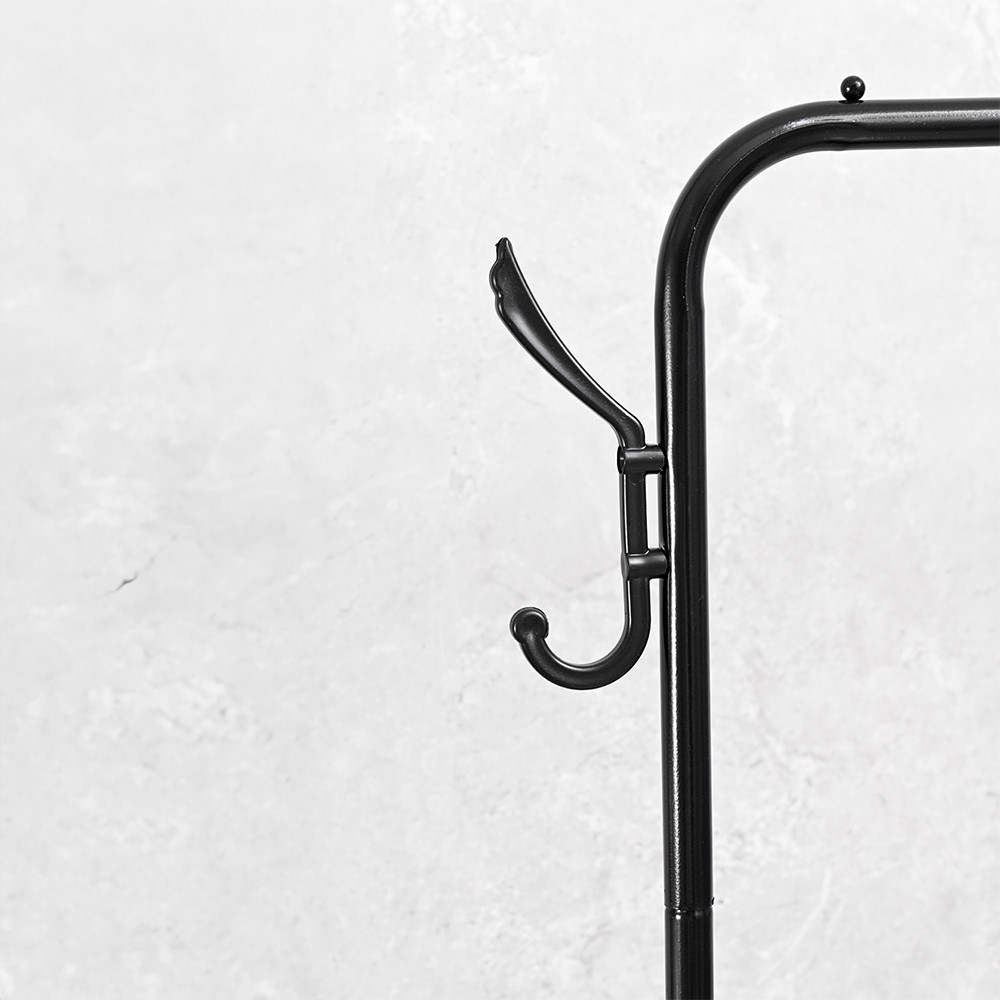 Suport haine Leziter LRA-01, negru, cu rafturi pentru pantofi si accesorii