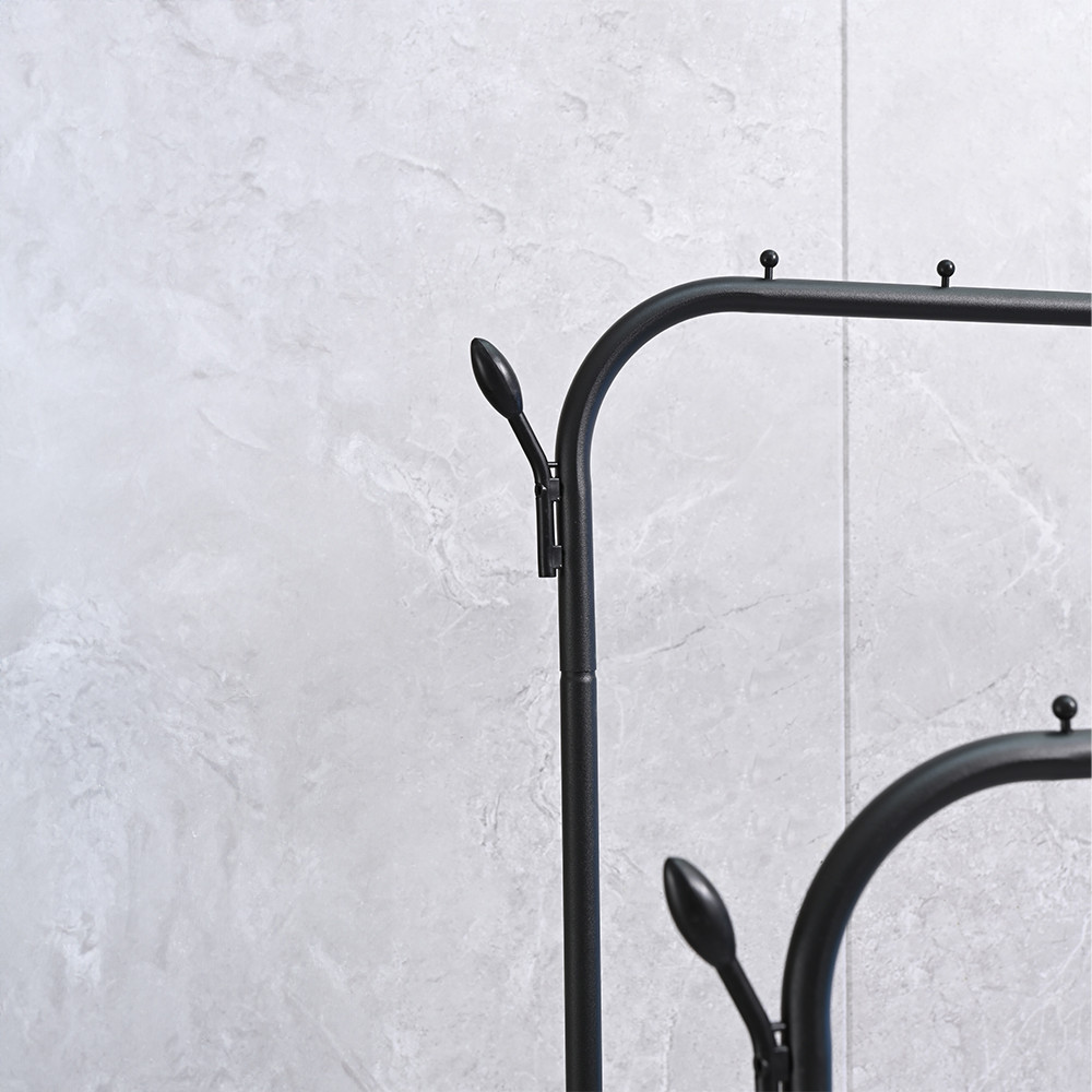 Suport de haine Leziter LRA-05 negru, metalic, cu 2 bare si raft pentru pantofi