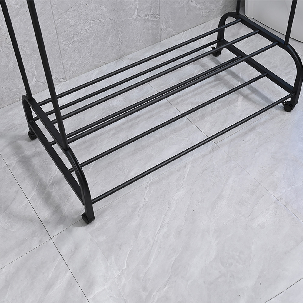 Suport de haine Leziter LRA-05 negru, metalic, cu 2 bare si raft pentru pantofi