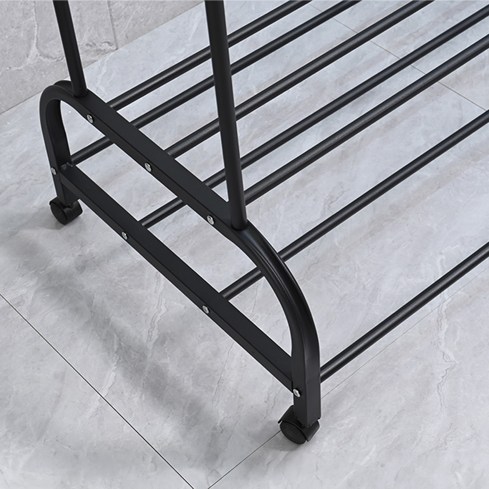 Suport de haine Leziter LRA-05 negru, metalic, cu 2 bare si raft pentru pantofi