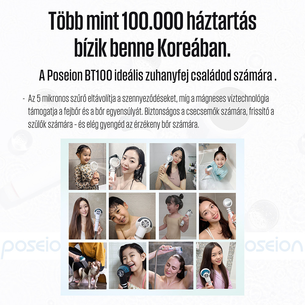 Cap de duș Poseion BT100 cu filtru 5 microni, tehnologie magnetică-ionizantă, gri