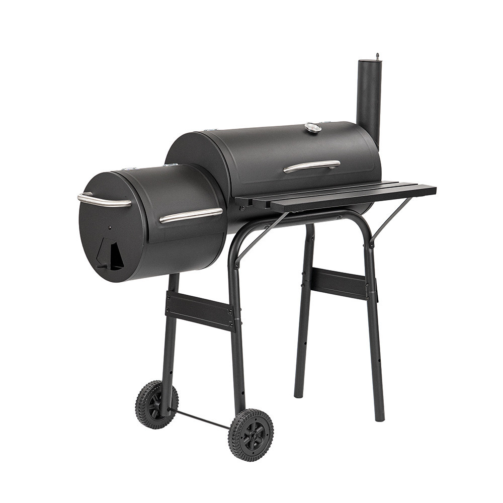 Grătar de grădină Leziter cu cărbune și afumătoare, cu termometru și roți