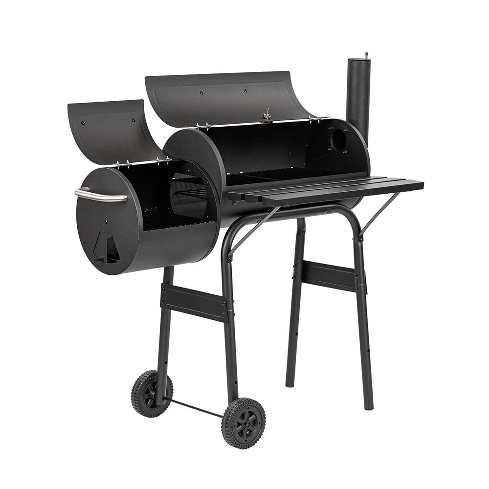 Grătar de grădină Leziter cu cărbune și afumătoare, cu termometru și roți