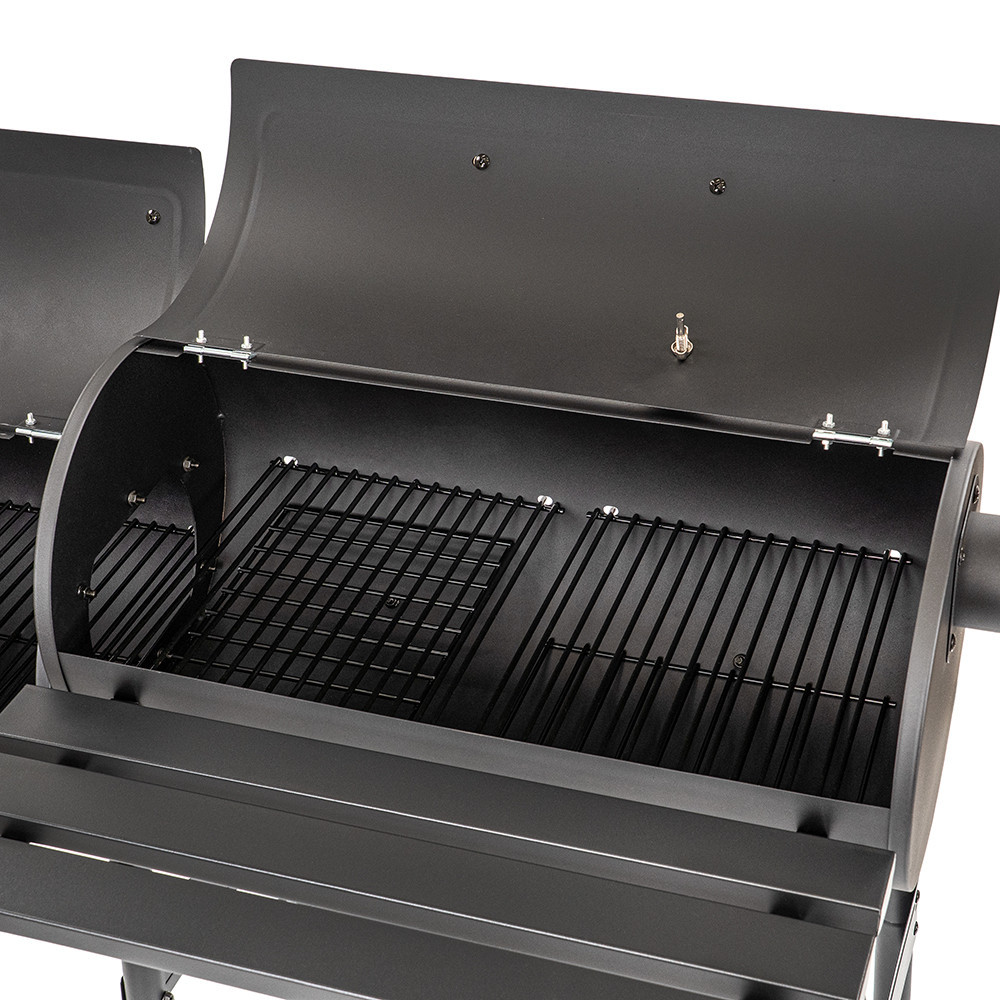 Grătar de grădină Leziter cu cărbune și afumătoare, cu termometru și roți