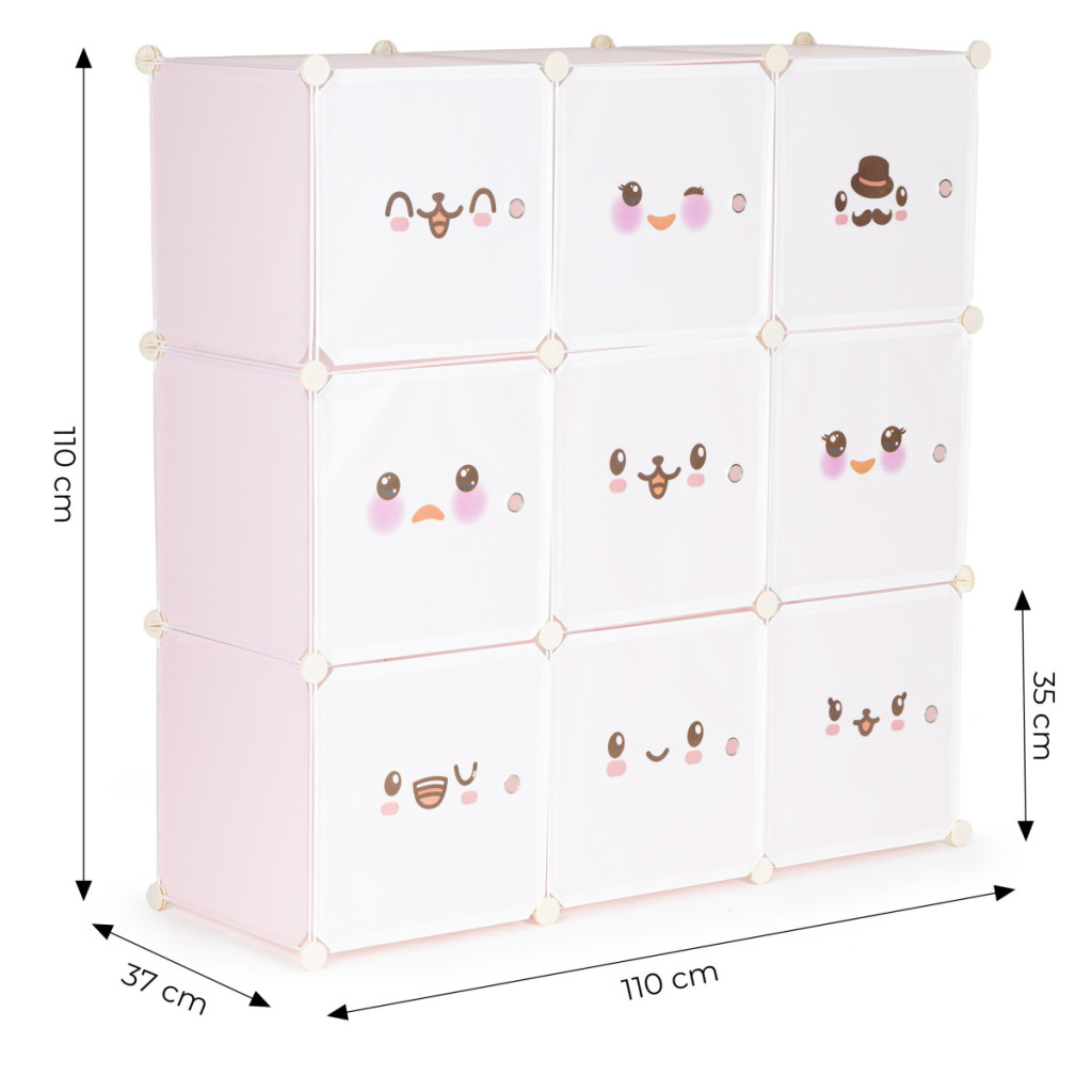 Dulap modular pentru depozitare jucării Homelux roz, 9 module, 110x37x110 cm