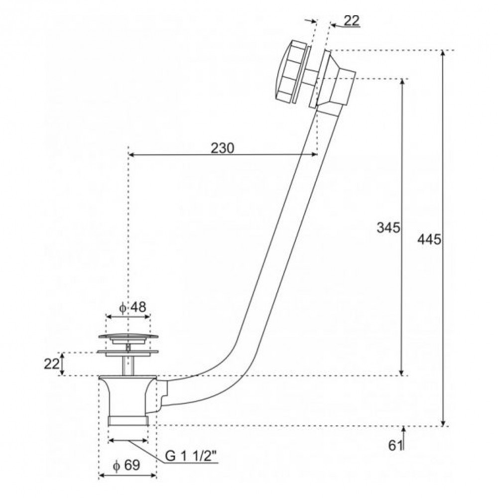 Sifon de scurgere pentru cadă autoportantă Kerra MOS, finisaj cromat
