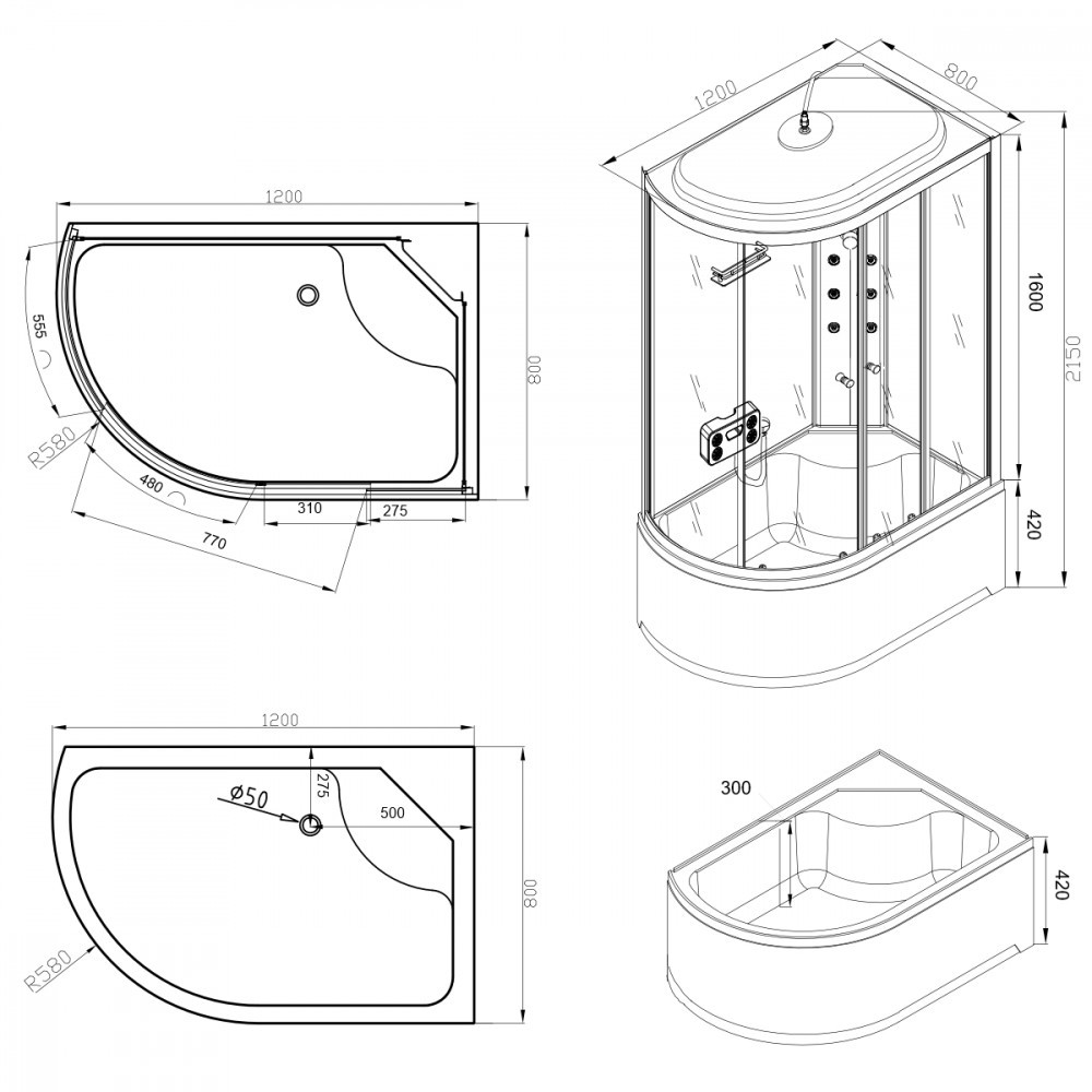 Cabină de duș Leziter Cora 120x80 cm cu tavă adâncă și instalare pe dreapta
