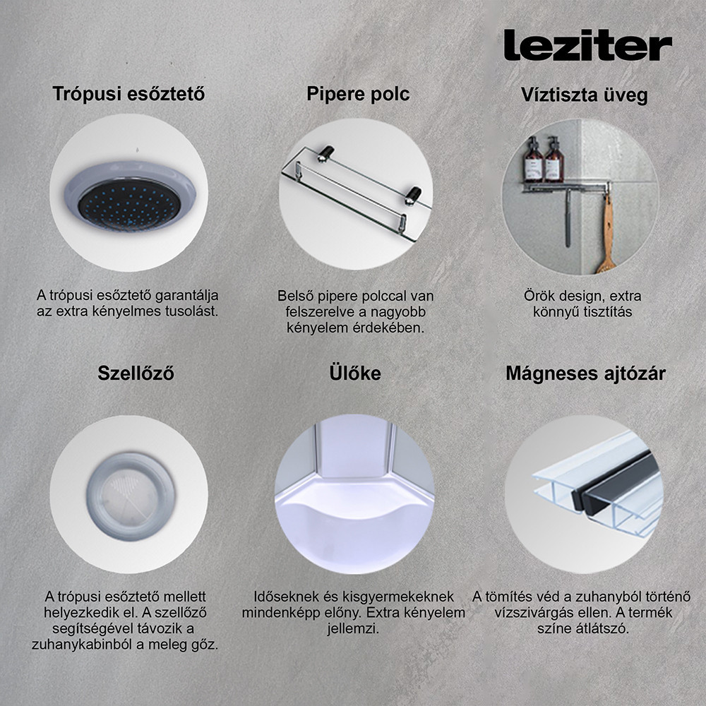 Cabină de duș Leziter Cora 120x80 cm cu tavă adâncă și instalare pe dreapta