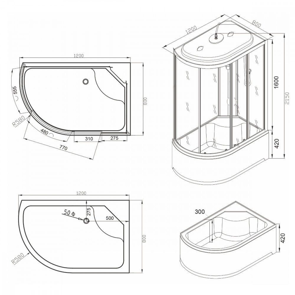 Cabină de duș Leziter Cora 120x80 cu tavă adâncă, montaj stânga