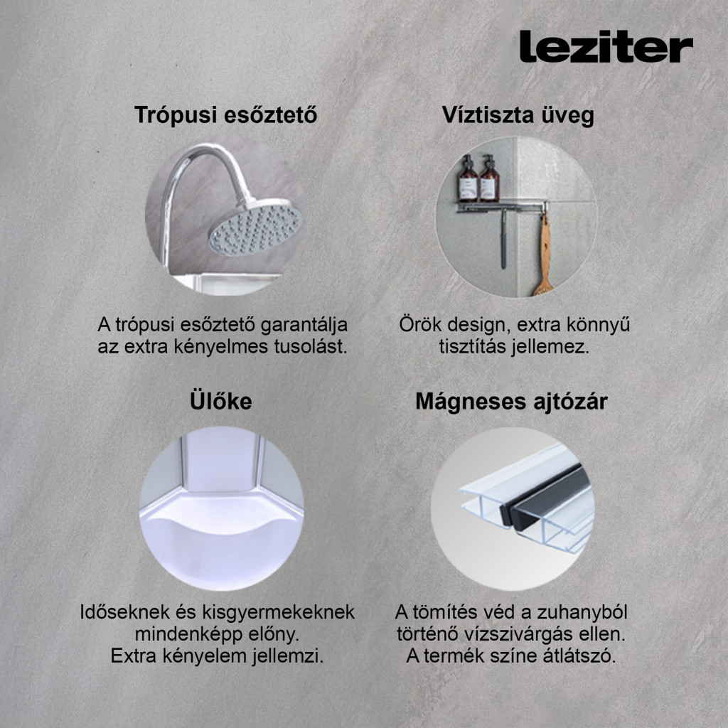 Cabină de duș Leziter Karolino 80x80 cu cadă adâncă, sticlă securizată