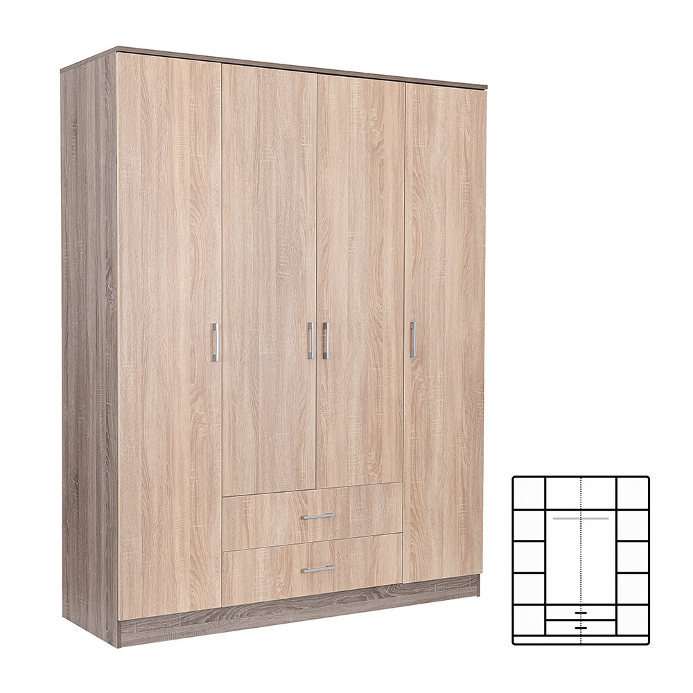 Dulap Leziter Miami 160x205 cm, stejar Sonoma/York, 11 rafturi