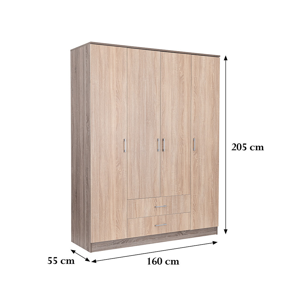 Dulap Leziter Miami 160x205 cm, stejar Sonoma/York, 11 rafturi