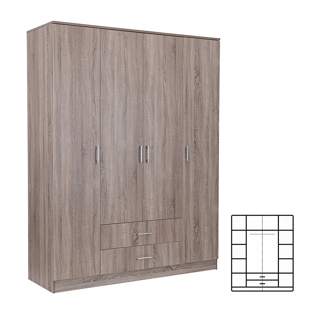 Dulap Leziter Miami 160x205 cm, stejar York, 11 rafturi si 2 sertare