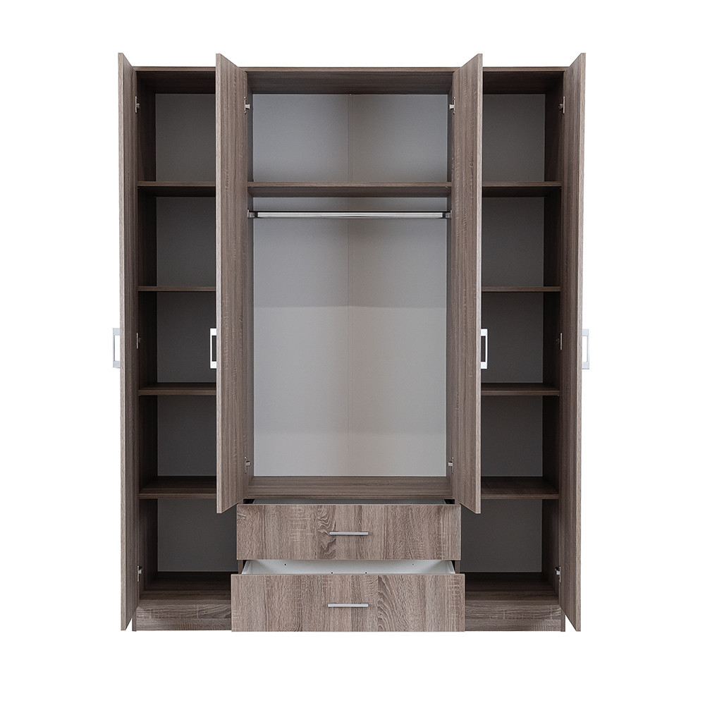 Dulap Leziter Miami 160x205 cm, stejar York, 11 rafturi si 2 sertare