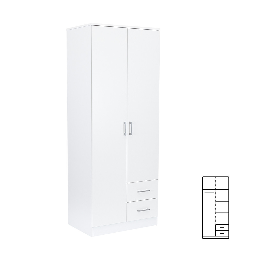 Dulap Leziter Miami 80x205 cm alb, cu 5 rafturi si 2 sertare pe roti