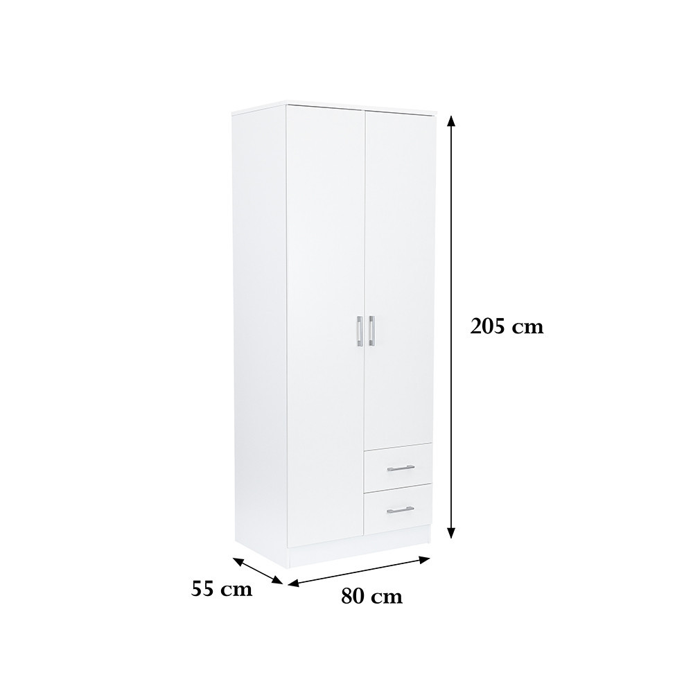 Dulap Leziter Miami 80x205 cm alb, cu 5 rafturi si 2 sertare pe roti