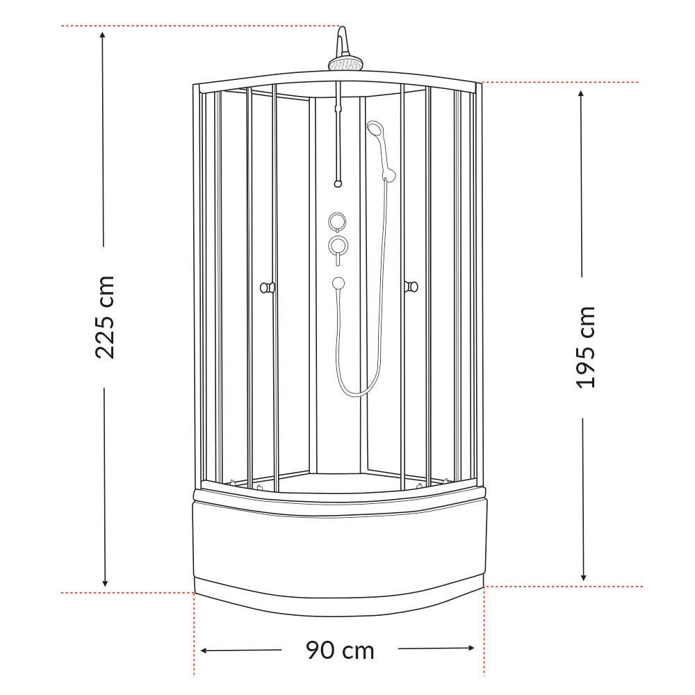 Cabină de duș Leziter Karolino 90x90 cu cadă adâncă, sticlă securizată 4 mm