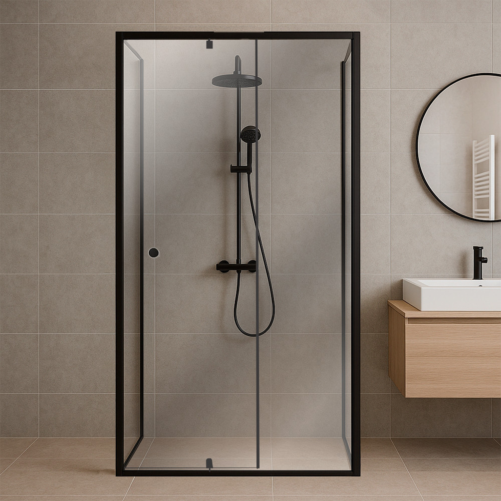 Cabină de duș asimetrică Leziter Flexi 80x90 cm, neagră, fără tavă